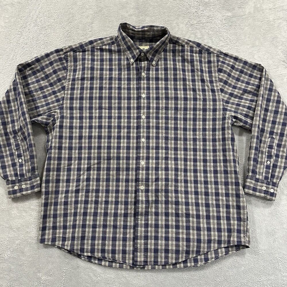 Eddie Bauer Shirt Men's XL Plaid Flannel Blue White Button Heavyweight Cotton
